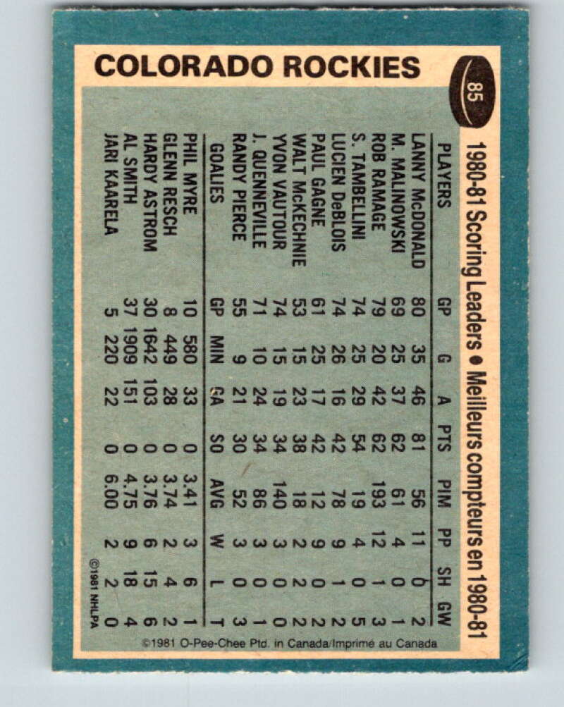 1981-82 O-Pee-Chee #85 Lanny McDonald TL  Colorado Rockies  V30031