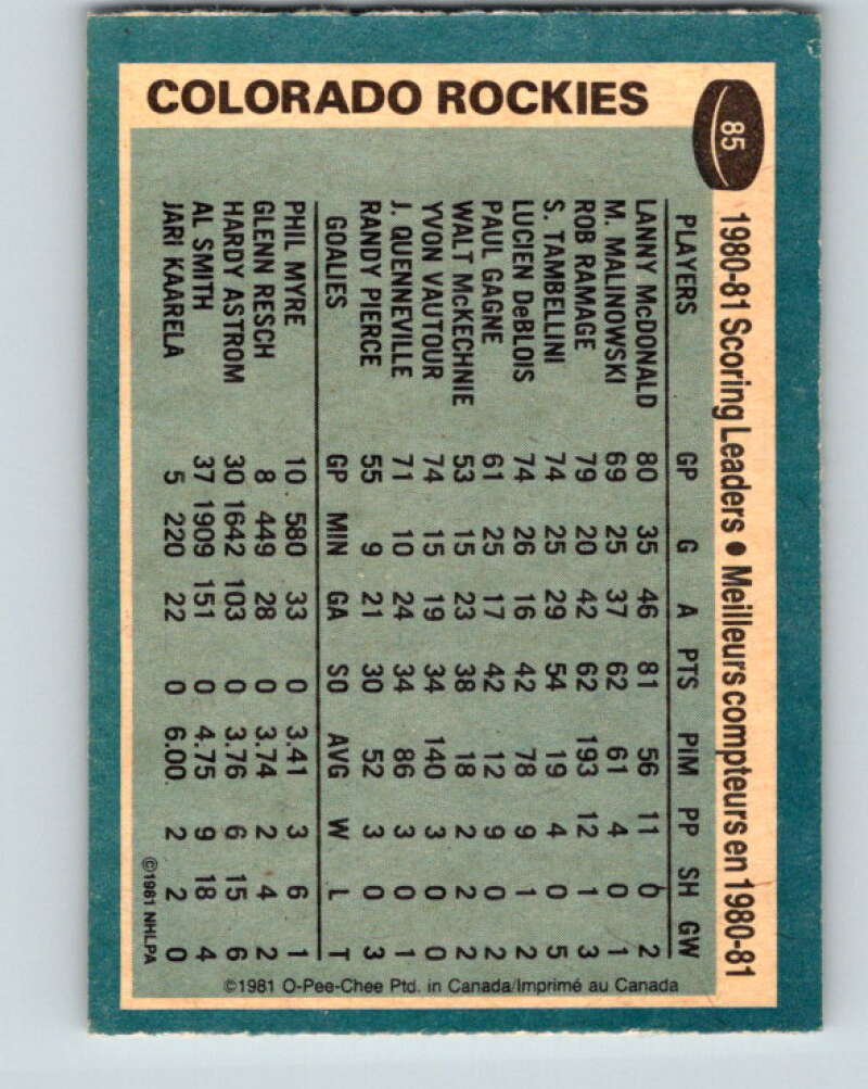 1981-82 O-Pee-Chee #85 Lanny McDonald TL  Colorado Rockies  V30033