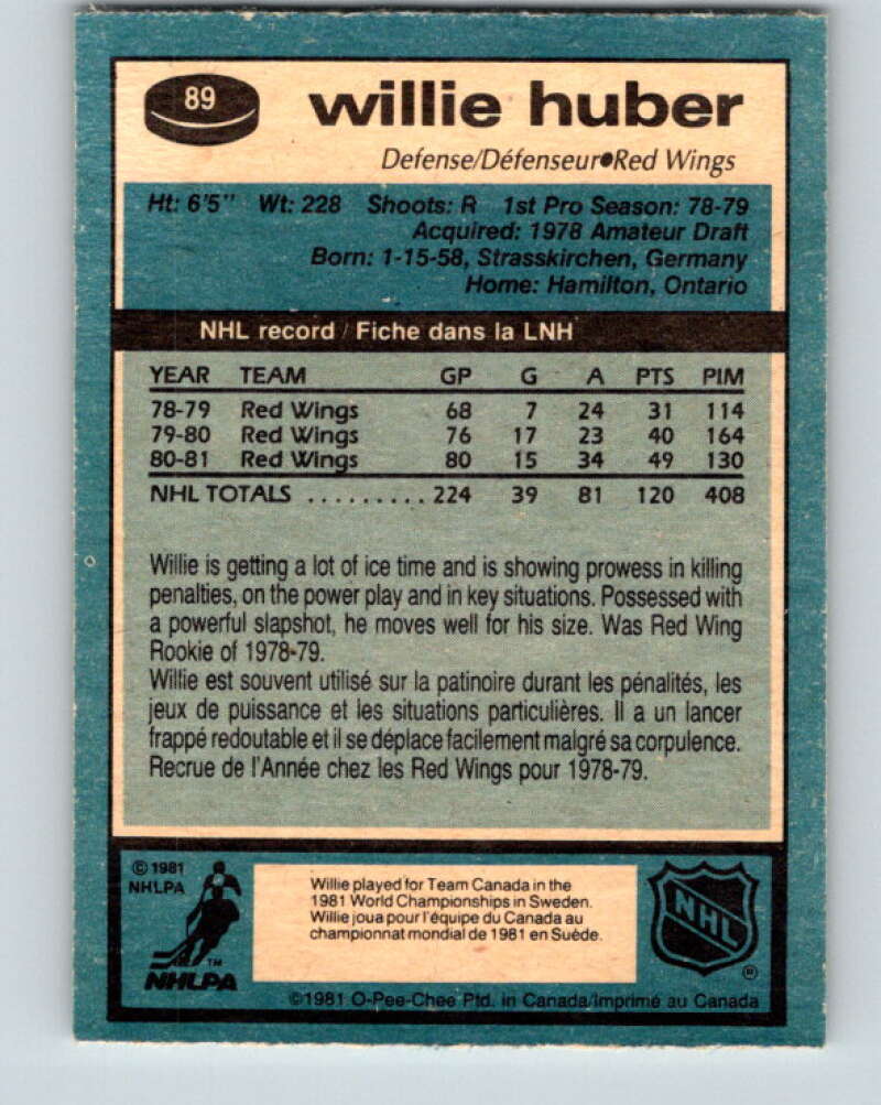 1981-82 O-Pee-Chee #89 Willie Huber  Detroit Red Wings  V30057