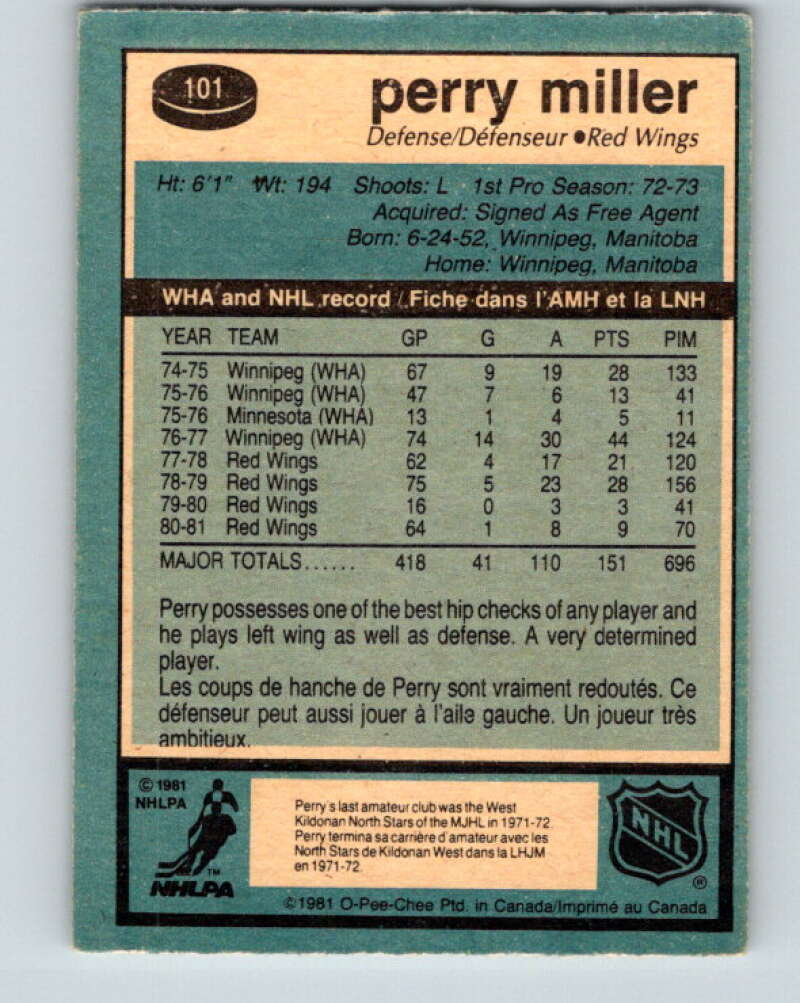 1981-82 O-Pee-Chee #101 Perry Miller  Detroit Red Wings  V30180