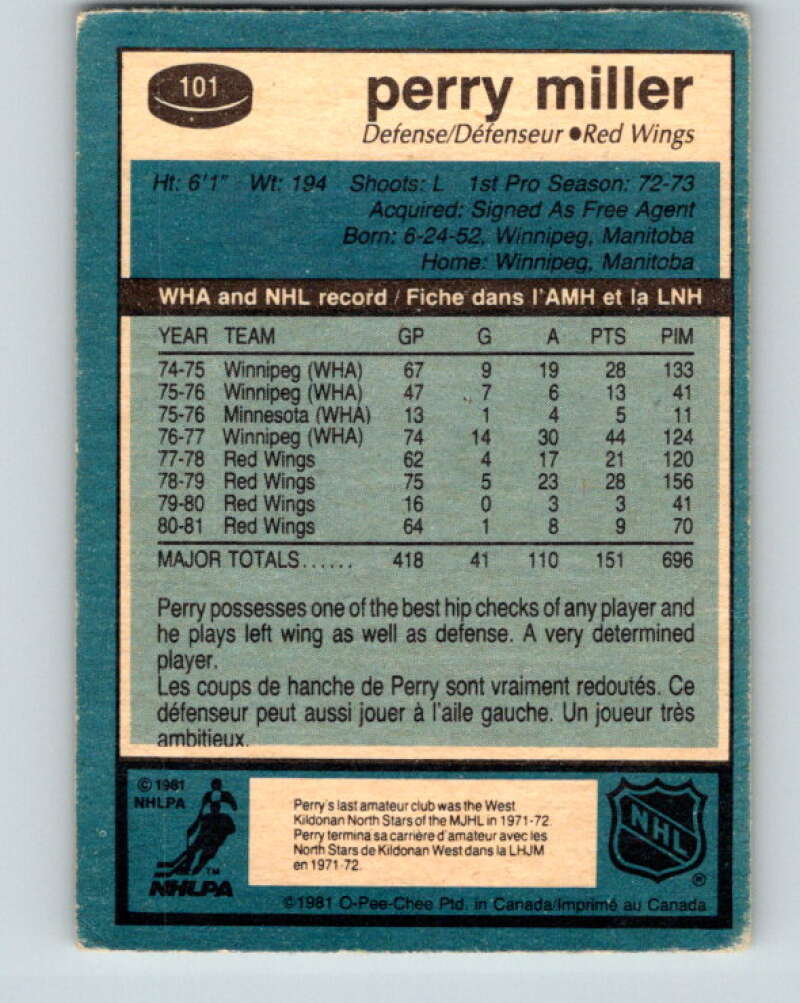 1981-82 O-Pee-Chee #101 Perry Miller  Detroit Red Wings  V30184