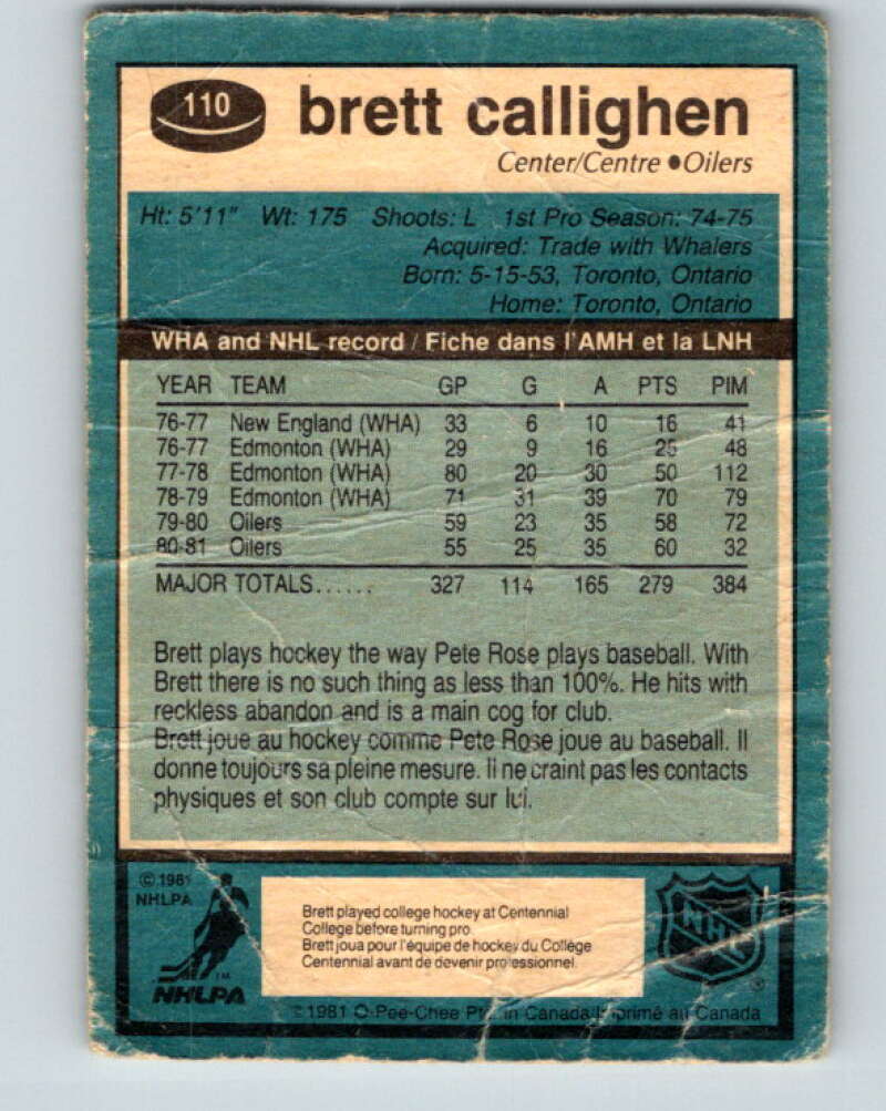 1981-82 O-Pee-Chee #110 Brett Callighen  Edmonton Oilers  V30226