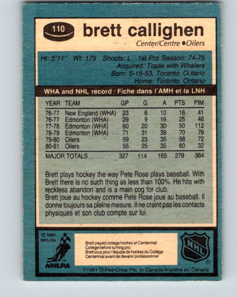 1981-82 O-Pee-Chee #110 Brett Callighen  Edmonton Oilers  V30227