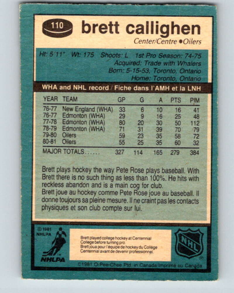 1981-82 O-Pee-Chee #110 Brett Callighen  Edmonton Oilers  V30228