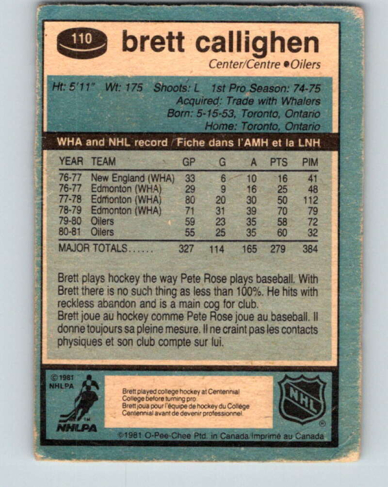 1981-82 O-Pee-Chee #110 Brett Callighen  Edmonton Oilers  V30231