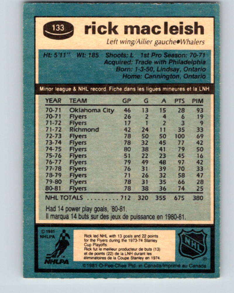1981-82 O-Pee-Chee #133 Rick MacLeish  Hartford Whalers  V30381