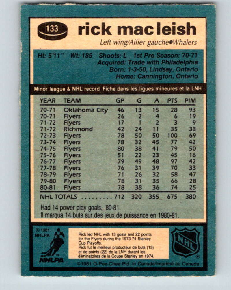 1981-82 O-Pee-Chee #133 Rick MacLeish  Hartford Whalers  V30382