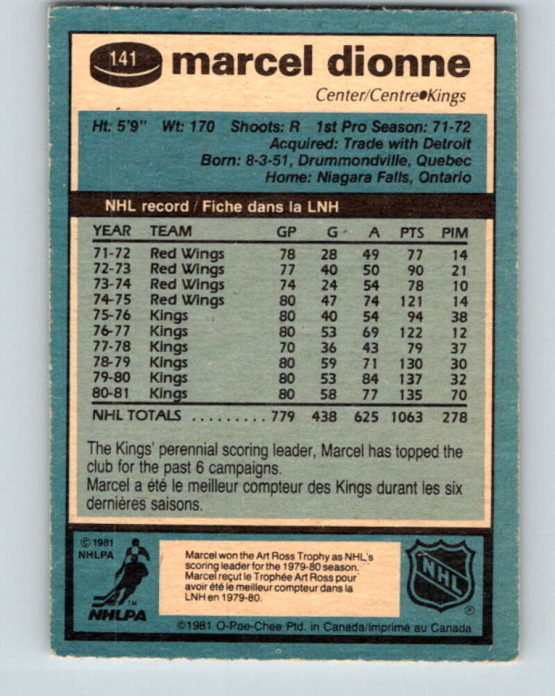 1981-82 O-Pee-Chee #141 Marcel Dionne  Los Angeles Kings  V30437