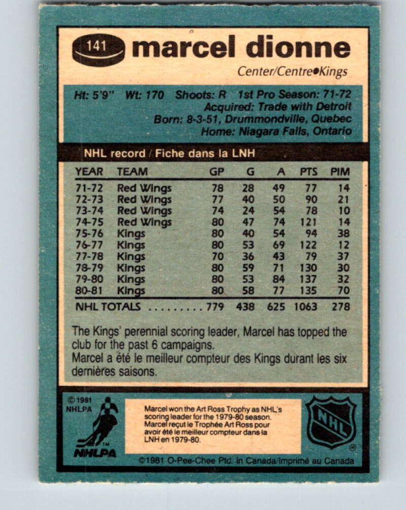 1981-82 O-Pee-Chee #141 Marcel Dionne  Los Angeles Kings  V30438