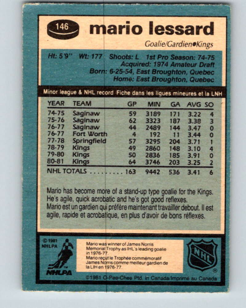 1981-82 O-Pee-Chee #146 Mario Lessard  Los Angeles Kings  V30489