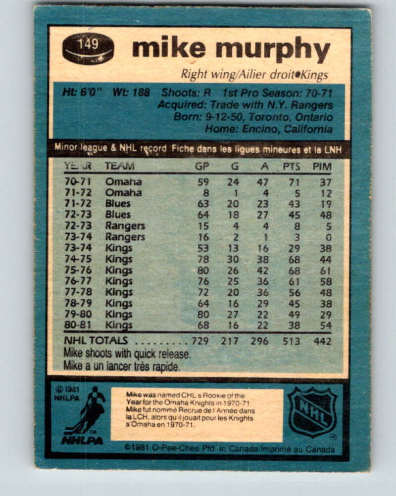 1981-82 O-Pee-Chee #149 Mike Murphy  Los Angeles Kings  V30509