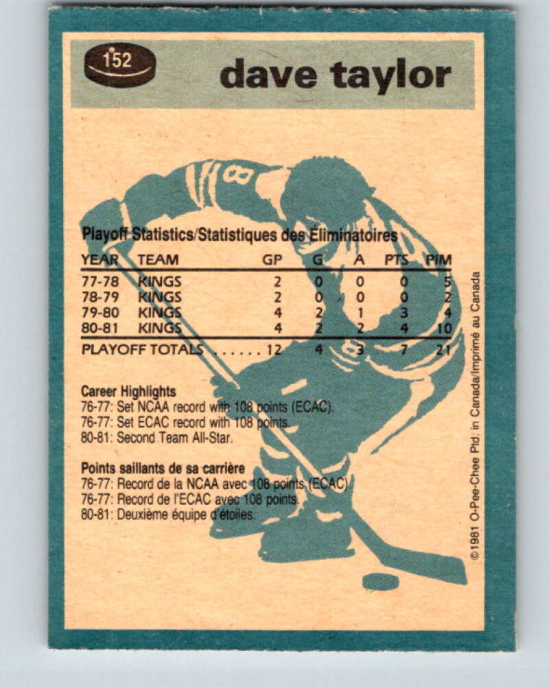 1981-82 O-Pee-Chee #152 Dave Taylor  Los Angeles Kings  V30530