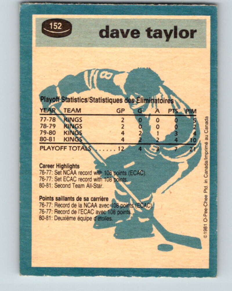 1981-82 O-Pee-Chee #152 Dave Taylor  Los Angeles Kings  V30531
