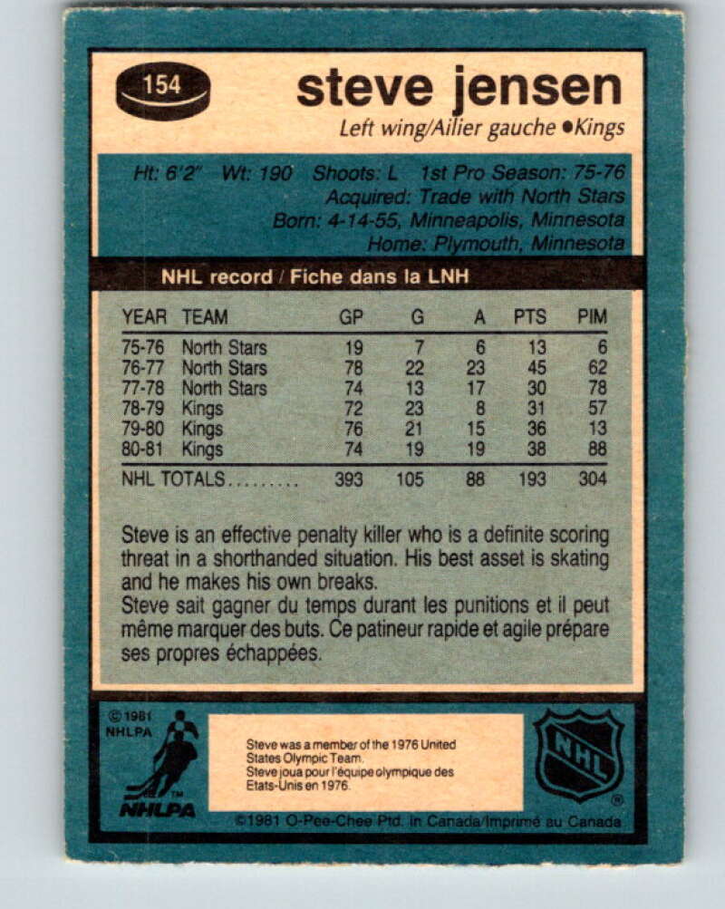 1981-82 O-Pee-Chee #154 Steve Jensen  Los Angeles Kings  V30545