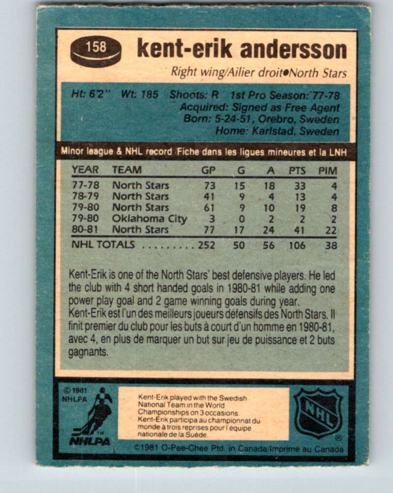 1981-82 O-Pee-Chee #158 Kent-Erik Andersson  Minnesota North Stars  V30578