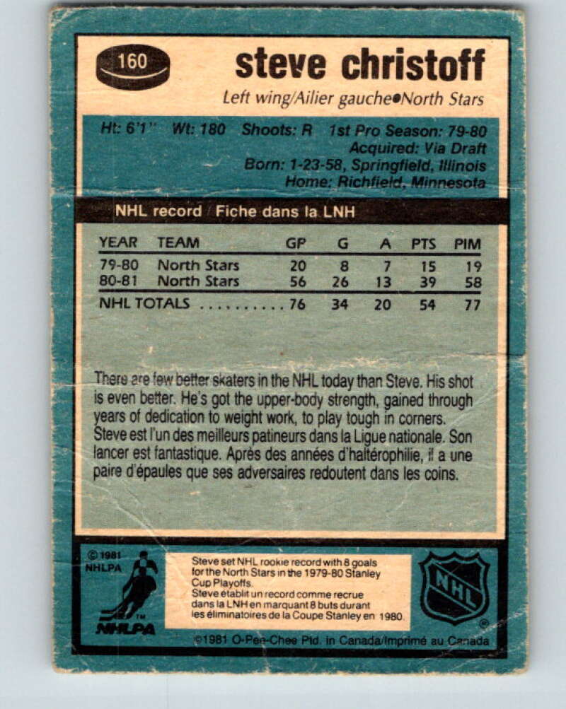 1981-82 O-Pee-Chee #160 Steve Christoff  Minnesota North Stars  V30586