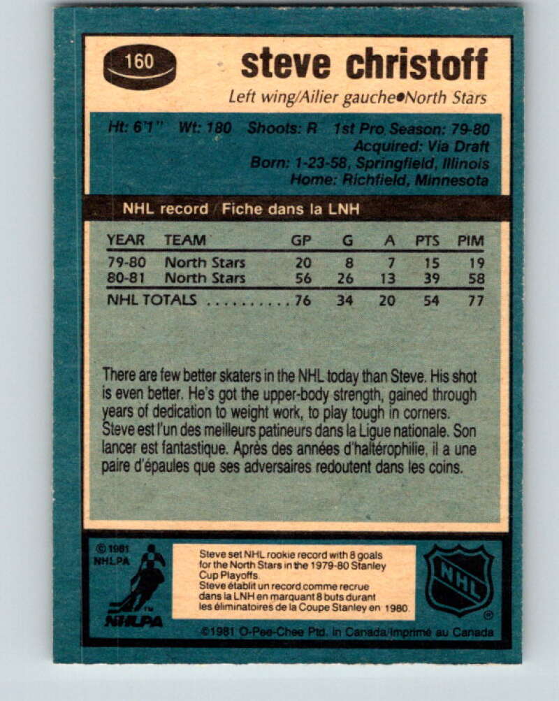 1981-82 O-Pee-Chee #160 Steve Christoff  Minnesota North Stars  V30587