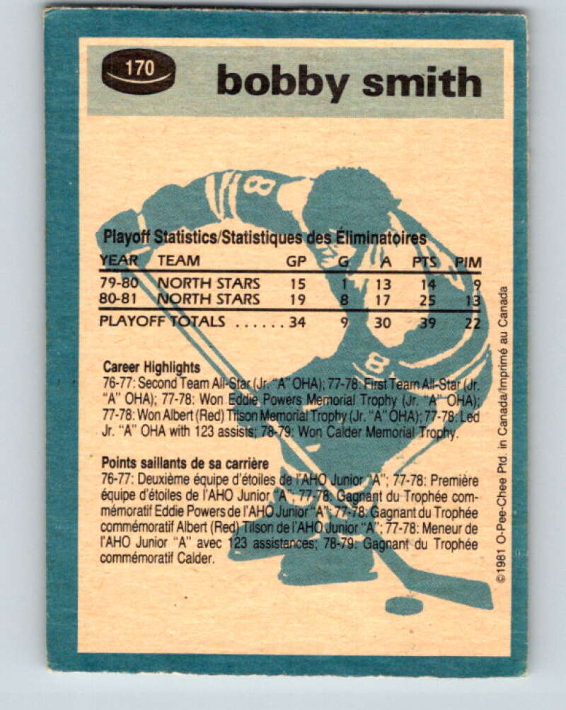 1981-82 O-Pee-Chee #170 Bobby Smith  Minnesota North Stars  V30666