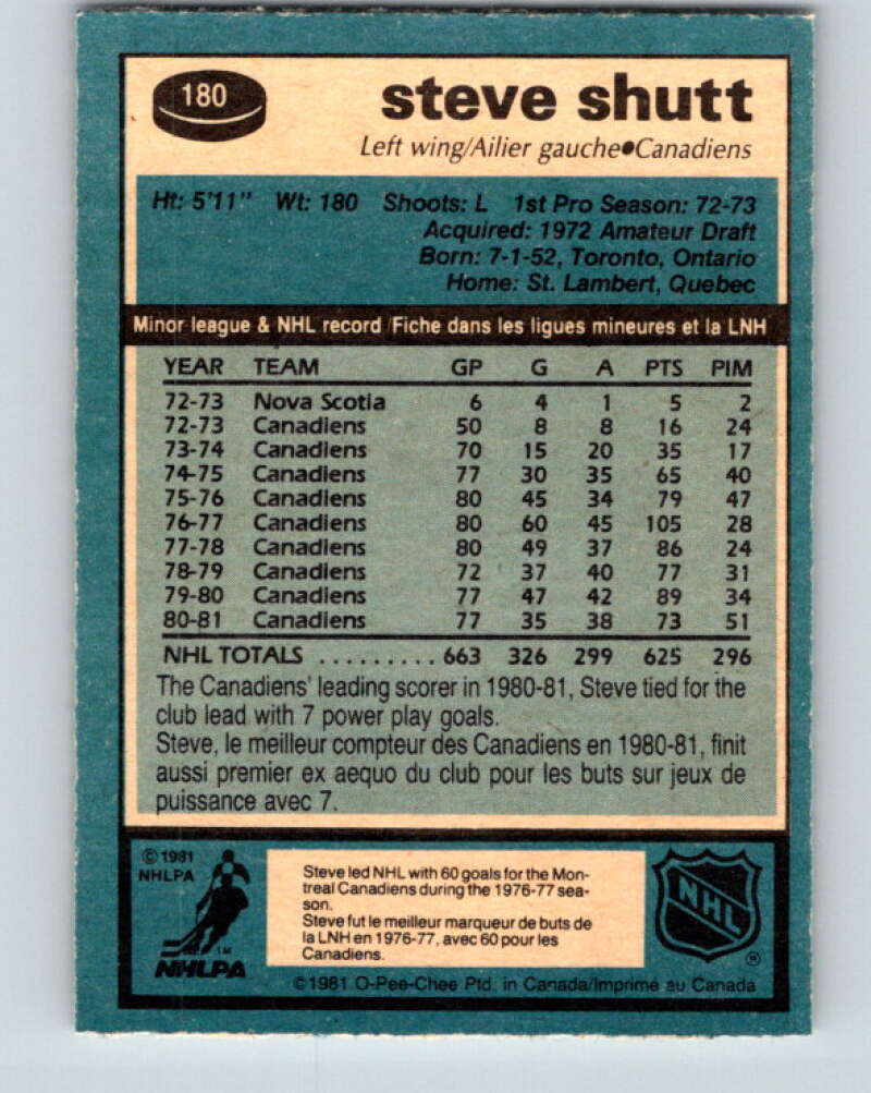 1981-82 O-Pee-Chee #180 Steve Shutt  Montreal Canadiens  V30741