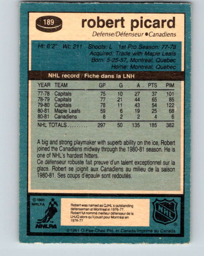 1981-82 O-Pee-Chee #189 Robert Picard  Montreal Canadiens  V30817