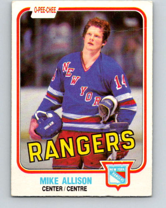 1981-82 O-Pee-Chee #221 Mike Allison  RC Rookie New York Rangers  V31060