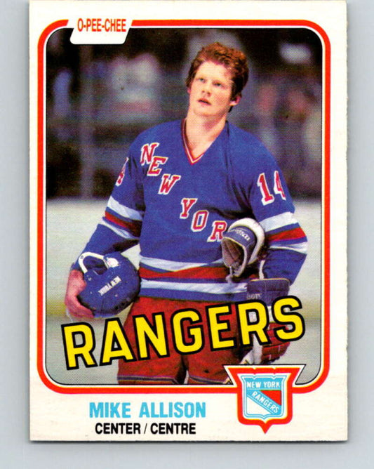 1981-82 O-Pee-Chee #221 Mike Allison  RC Rookie New York Rangers  V31062