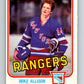 1981-82 O-Pee-Chee #221 Mike Allison  RC Rookie New York Rangers  V31063