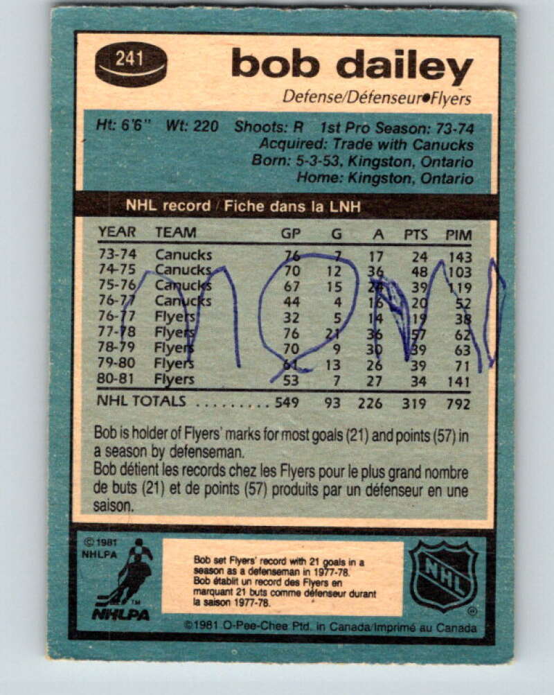 1981-82 O-Pee-Chee #241 Bob Dailey  Philadelphia Flyers  V31214