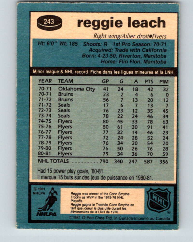 1981-82 O-Pee-Chee #243 Reggie Leach  Philadelphia Flyers  V31224