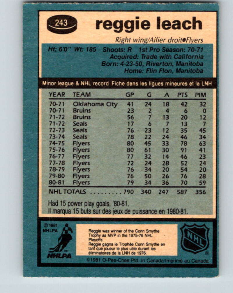 1981-82 O-Pee-Chee #243 Reggie Leach  Philadelphia Flyers  V31225