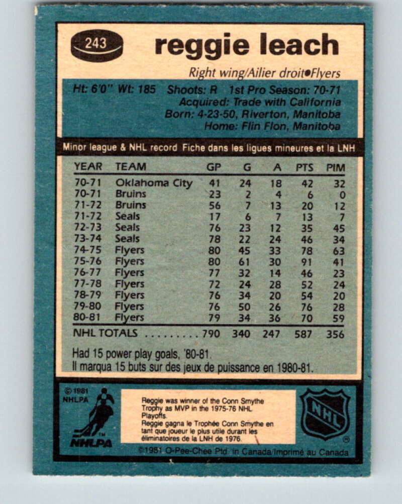1981-82 O-Pee-Chee #243 Reggie Leach  Philadelphia Flyers  V31228