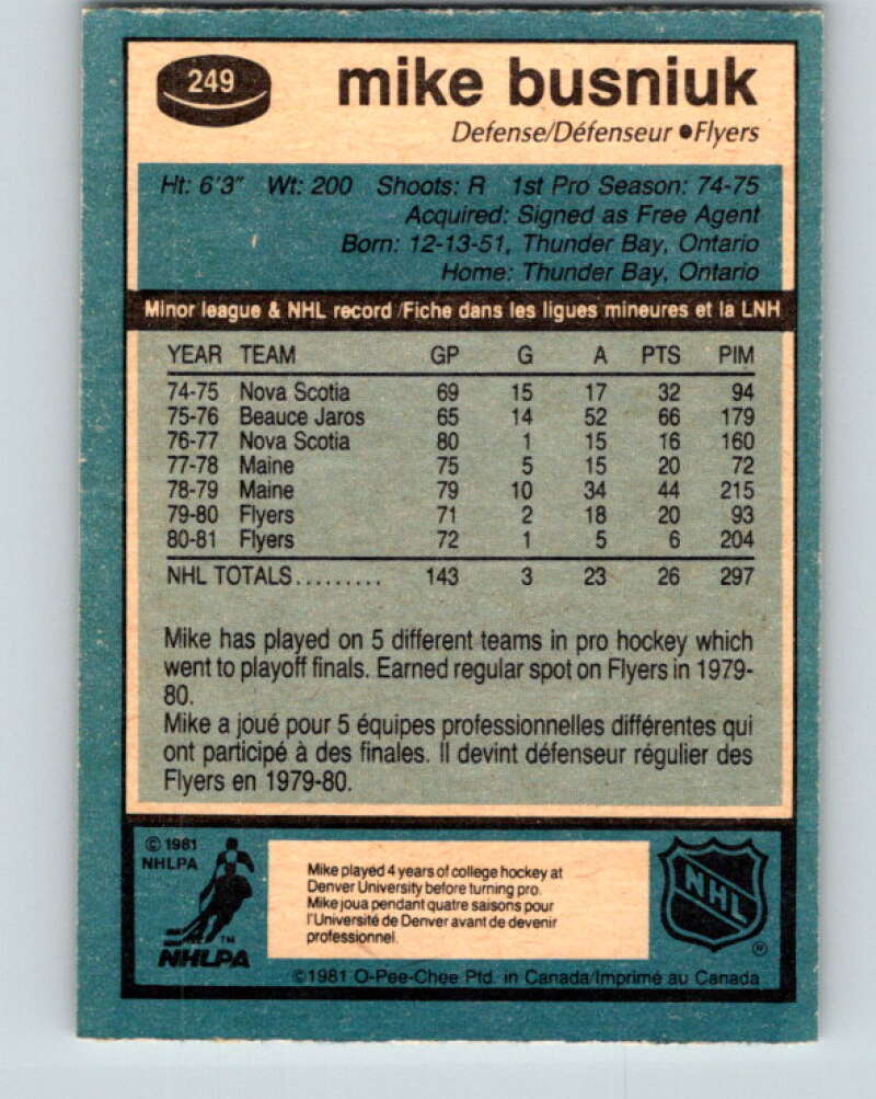 1981-82 O-Pee-Chee #249 Mike Busniuk  Philadelphia Flyers  V31268