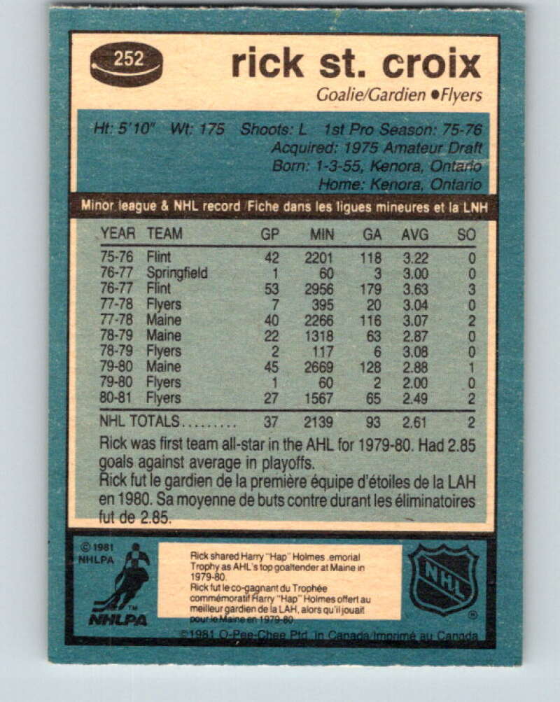 1981-82 O-Pee-Chee #252 Rick St. Croix  RC Rookie Philadelphia Flyers  V31279