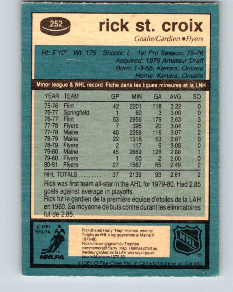 1981-82 O-Pee-Chee #252 Rick St. Croix  RC Rookie Philadelphia Flyers  V31281
