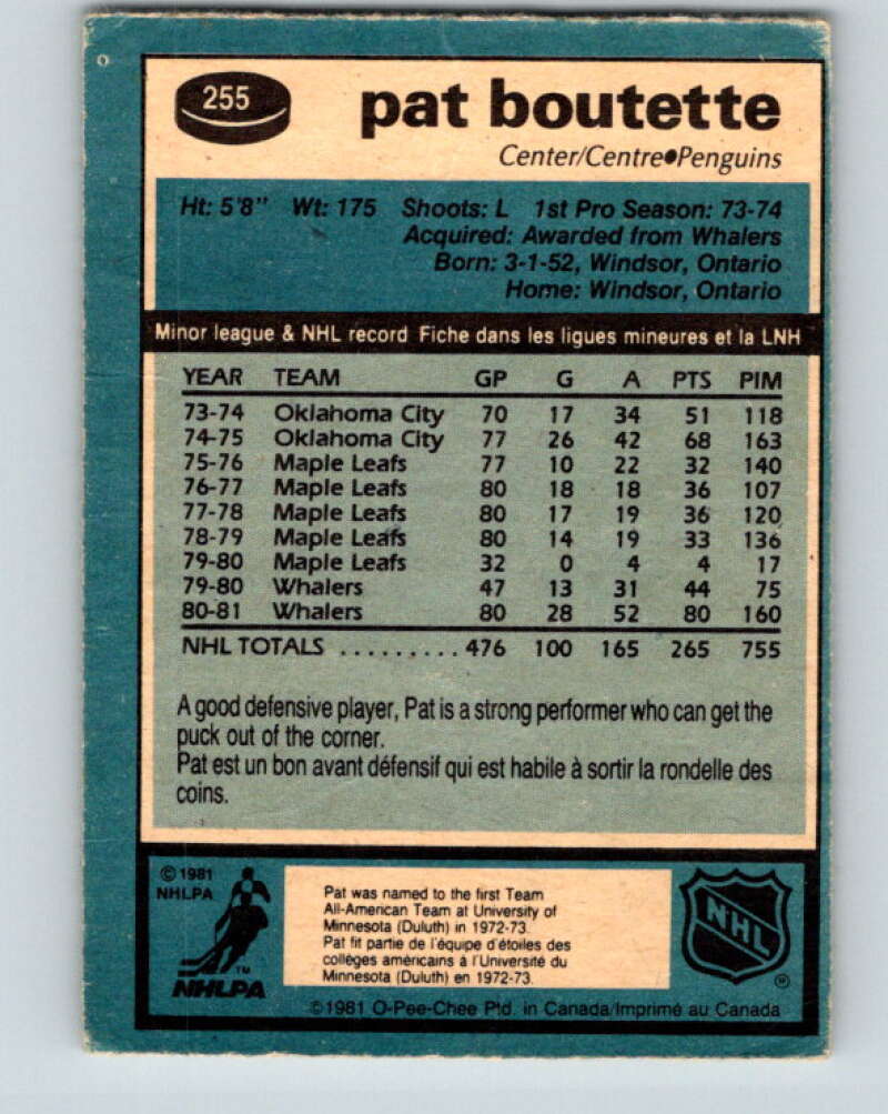 1981-82 O-Pee-Chee #255 Pat Boutette  Pittsburgh Penguins  V31297