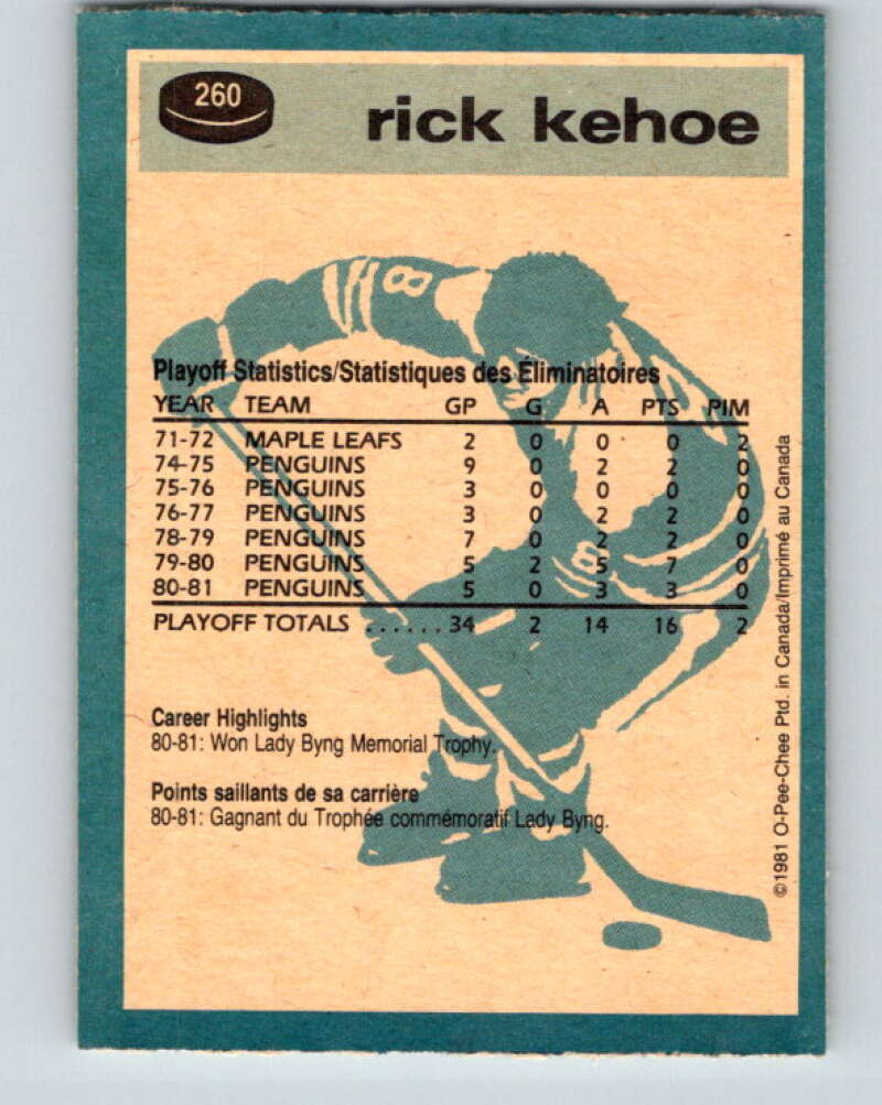 1981-82 O-Pee-Chee #260 Rick Kehoe  Pittsburgh Penguins  V31331