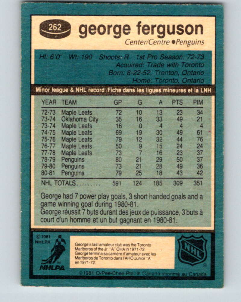 1981-82 O-Pee-Chee #262 George Ferguson  Pittsburgh Penguins  V31355