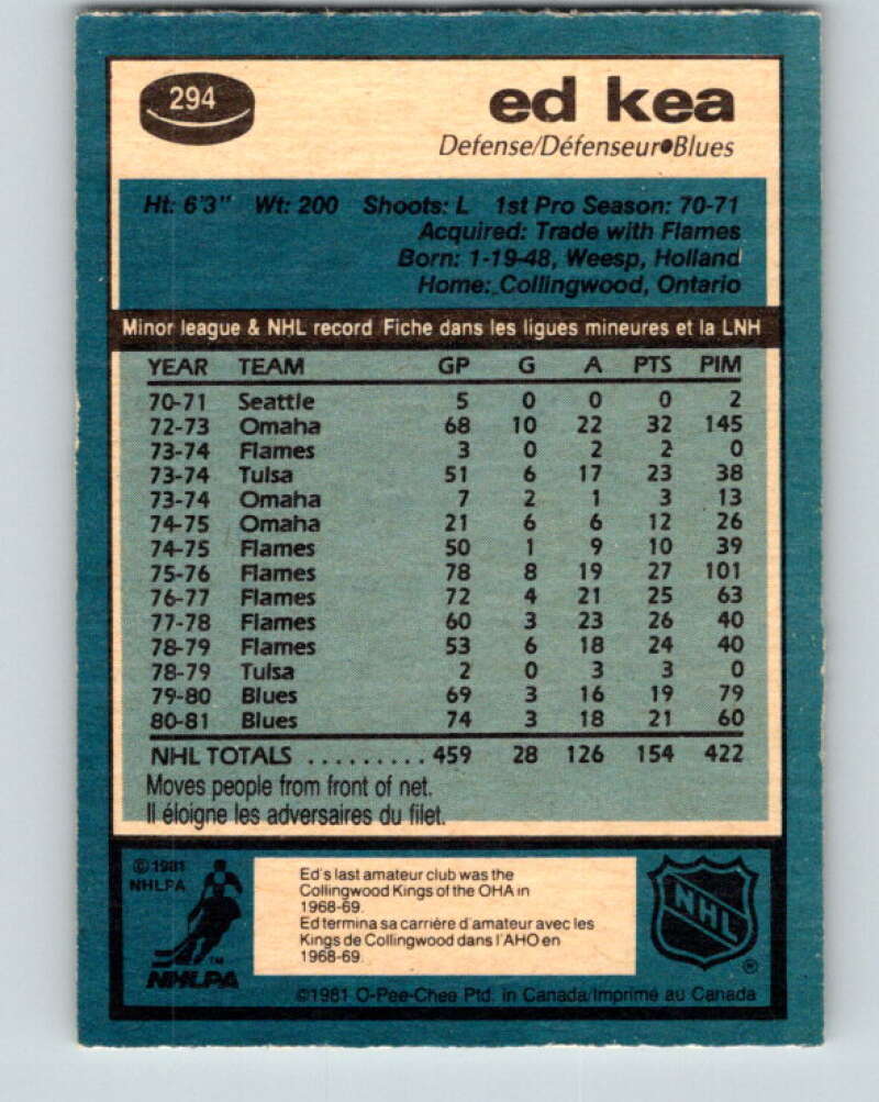 1981-82 O-Pee-Chee #294 Ed Kea  St. Louis Blues  V31564