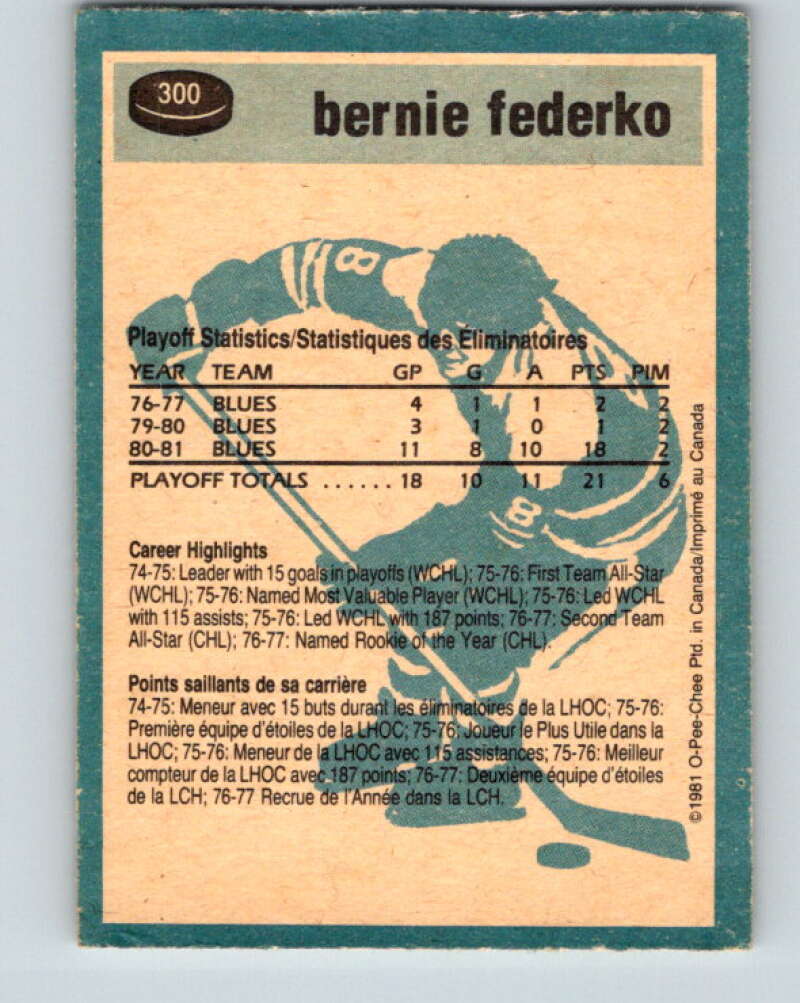 1981-82 O-Pee-Chee #300 Bernie Federko  St. Louis Blues  V31605