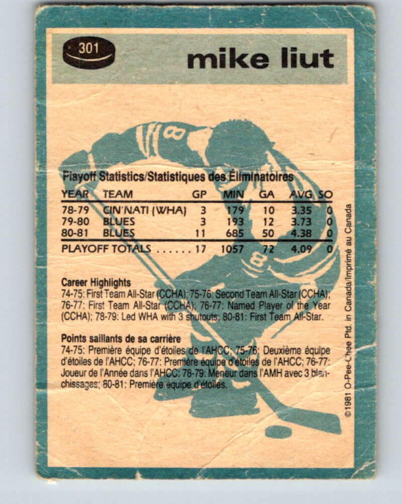 1981-82 O-Pee-Chee #301 Mike Liut  St. Louis Blues  V31610