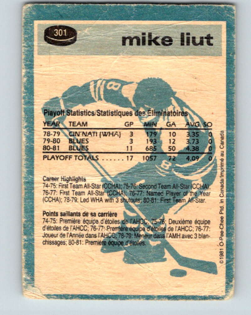 1981-82 O-Pee-Chee #301 Mike Liut  St. Louis Blues  V31612