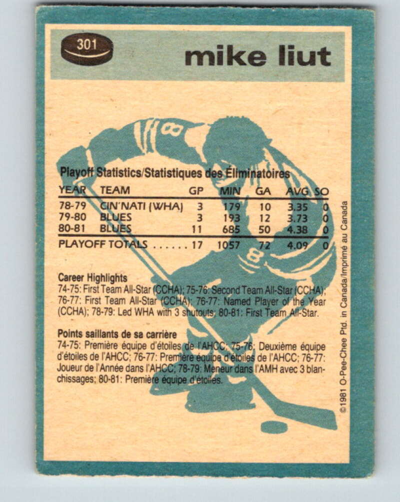 1981-82 O-Pee-Chee #301 Mike Liut  St. Louis Blues  V31617