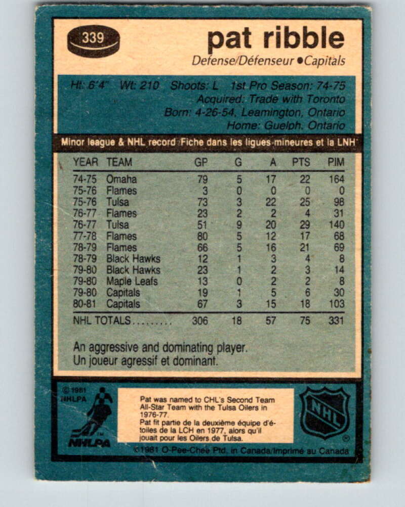 1981-82 O-Pee-Chee #339 Pat Ribble  Washington Capitals  V31891