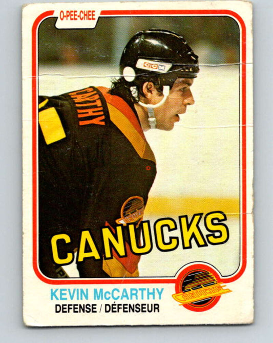 1981-82 O-Pee-Chee #341 Kevin McCarthy  Vancouver Canucks  V31902