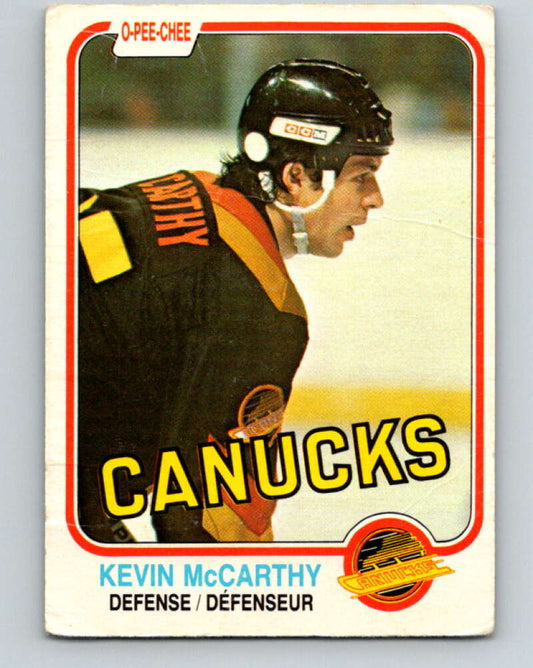 1981-82 O-Pee-Chee #341 Kevin McCarthy  Vancouver Canucks  V31903