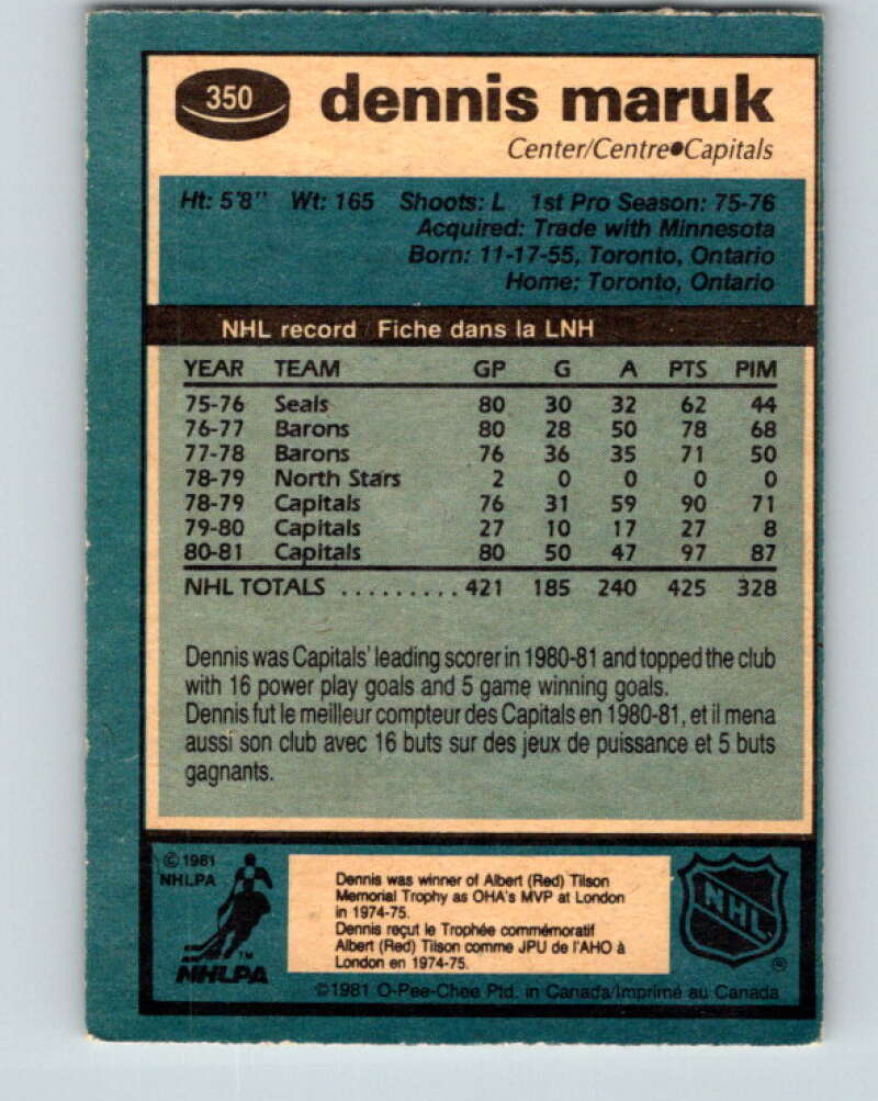 1981-82 O-Pee-Chee #350 Dennis Maruk  Washington Capitals  V31970