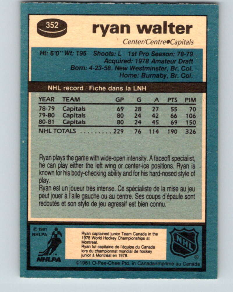 1981-82 O-Pee-Chee #352 Ryan Walter  Washington Capitals  V31978