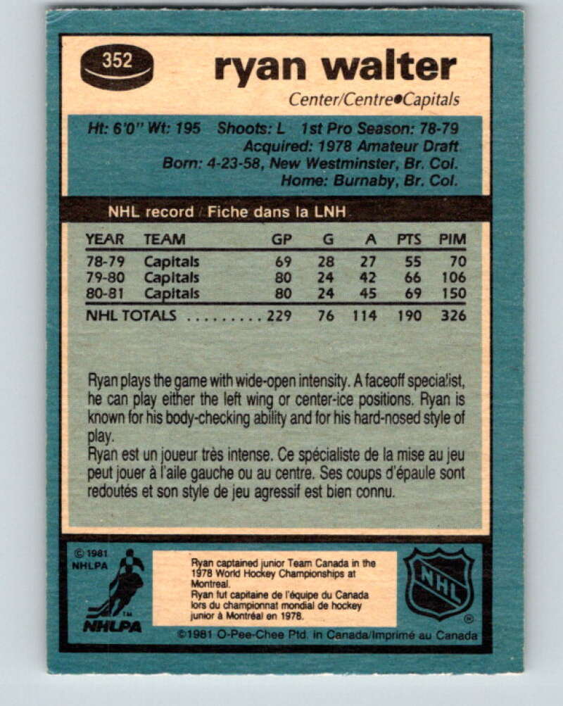 1981-82 O-Pee-Chee #352 Ryan Walter  Washington Capitals  V31985