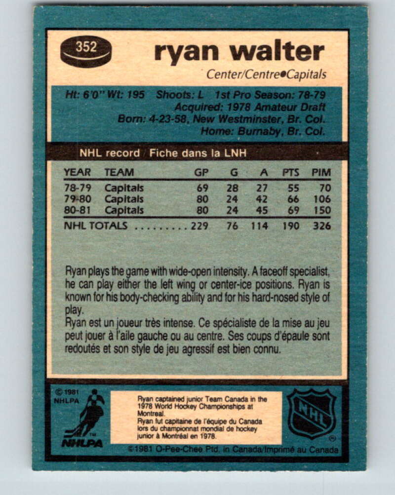 1981-82 O-Pee-Chee #352 Ryan Walter  Washington Capitals  V31986