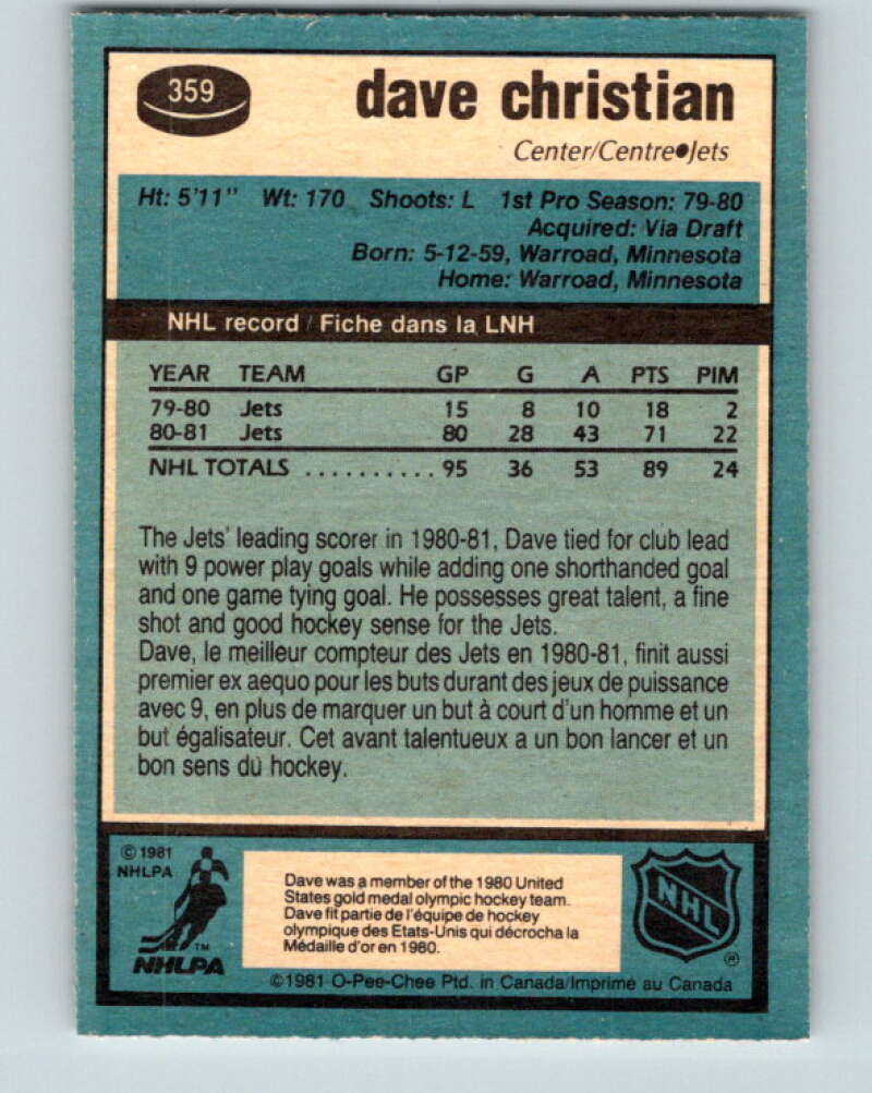 1981-82 O-Pee-Chee #359 Dave Christian  Winnipeg Jets  V32036